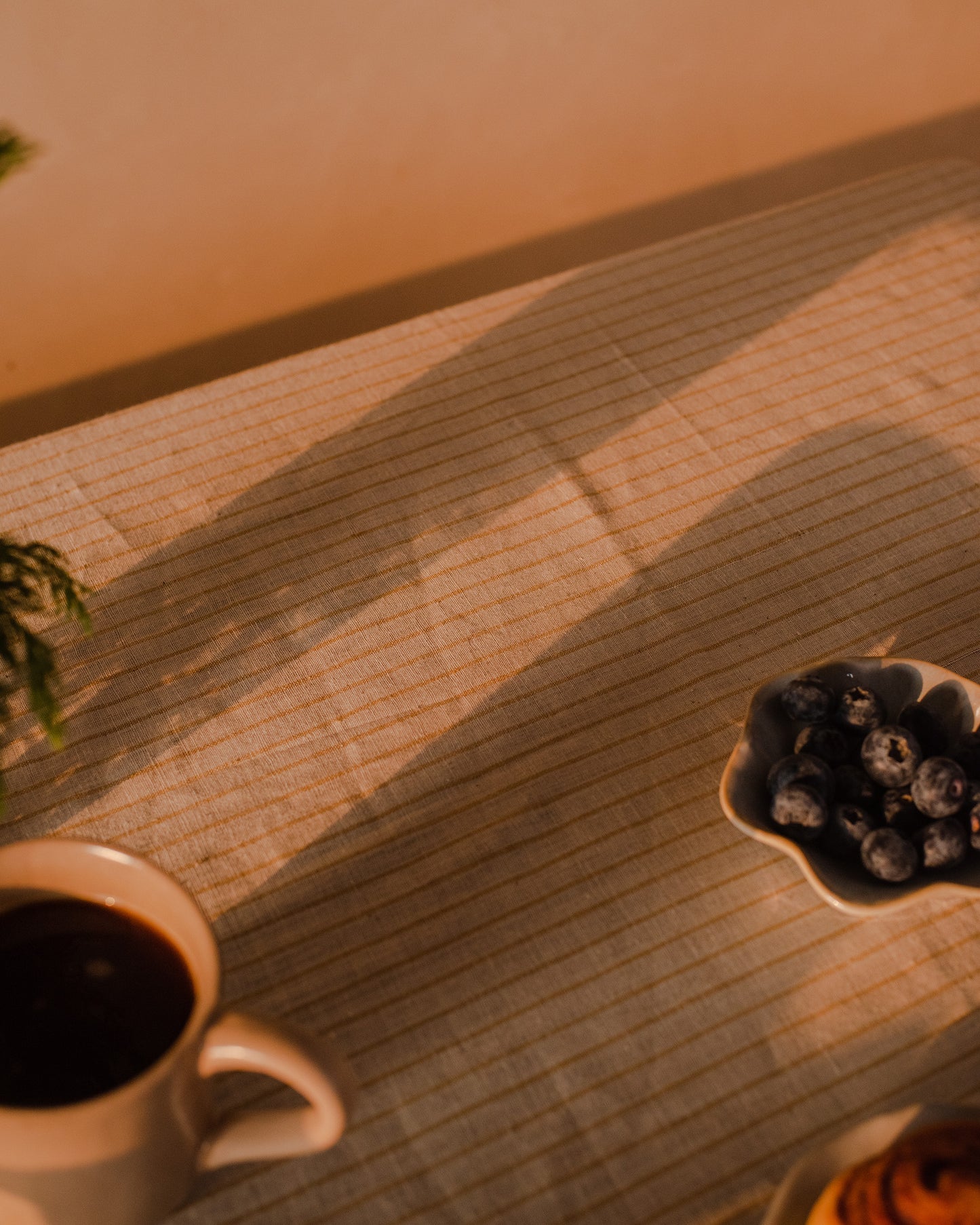 Yellow stripes khadi cotton and lace table cloth