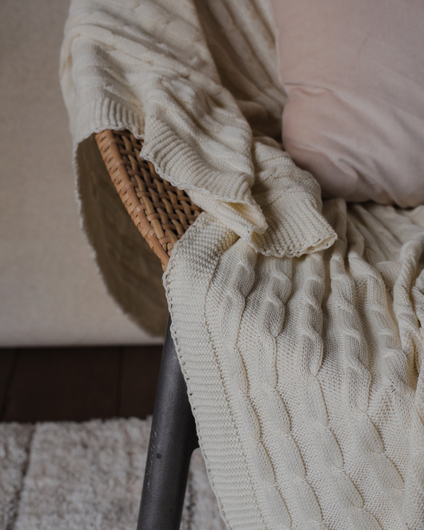 White Cable Knit Throw